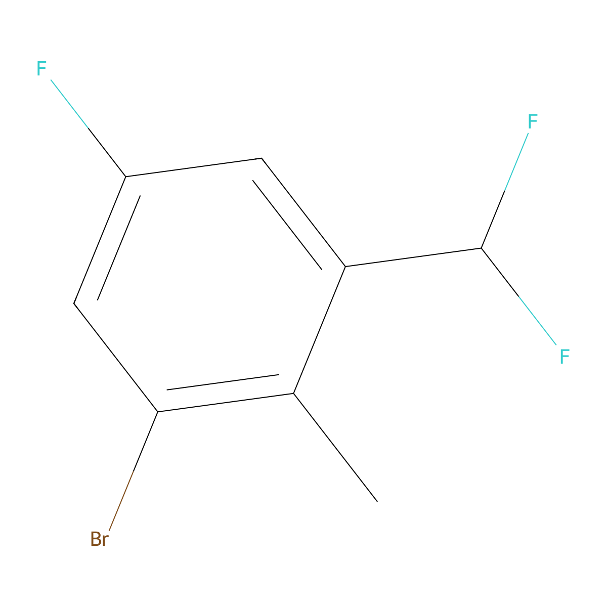 1-Bromo-3-(difluoromethyl)-5-fluoro-2-methylbenzene molecular structure, CAS 2092394-50-6