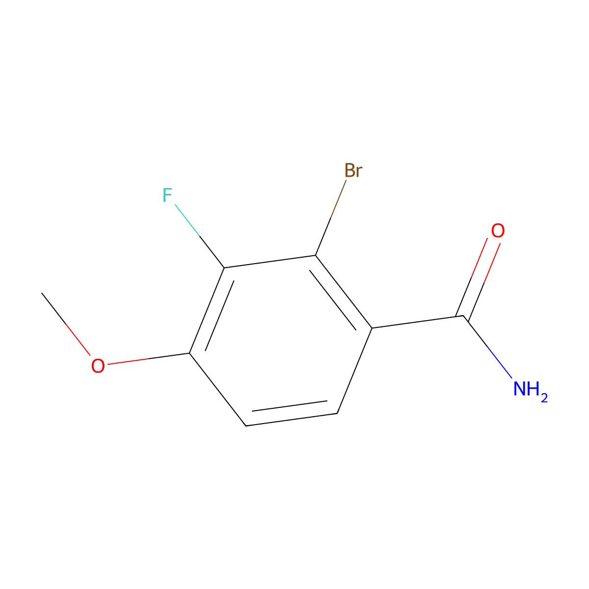 2-Bromo-3-fluoro-4-methoxybenzamide molecular structure, CAS 2092412-18-3