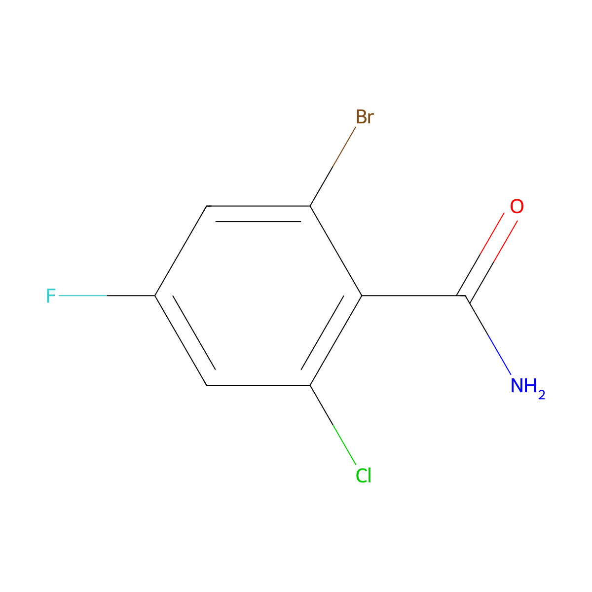2-Bromo-6-chloro-4-fluorobenzamide molecular structure, CAS 2092415-15-9