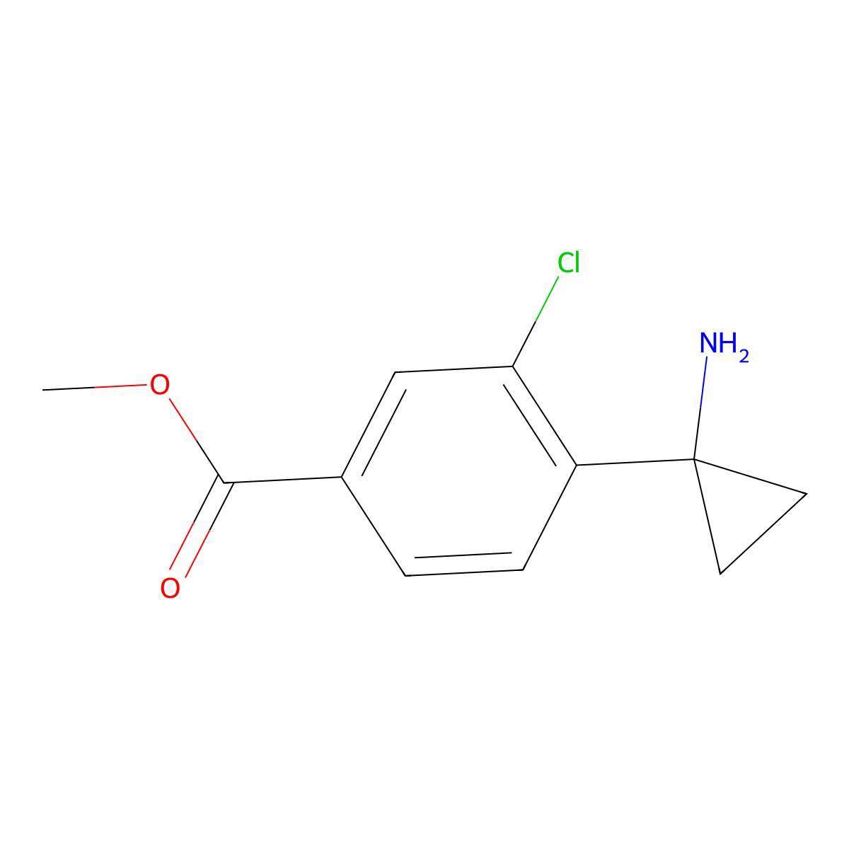 Methyl 4-(1-aminocyclopropyl)-3-chlorobenzoate molecular structure, CAS 2092418-21-6