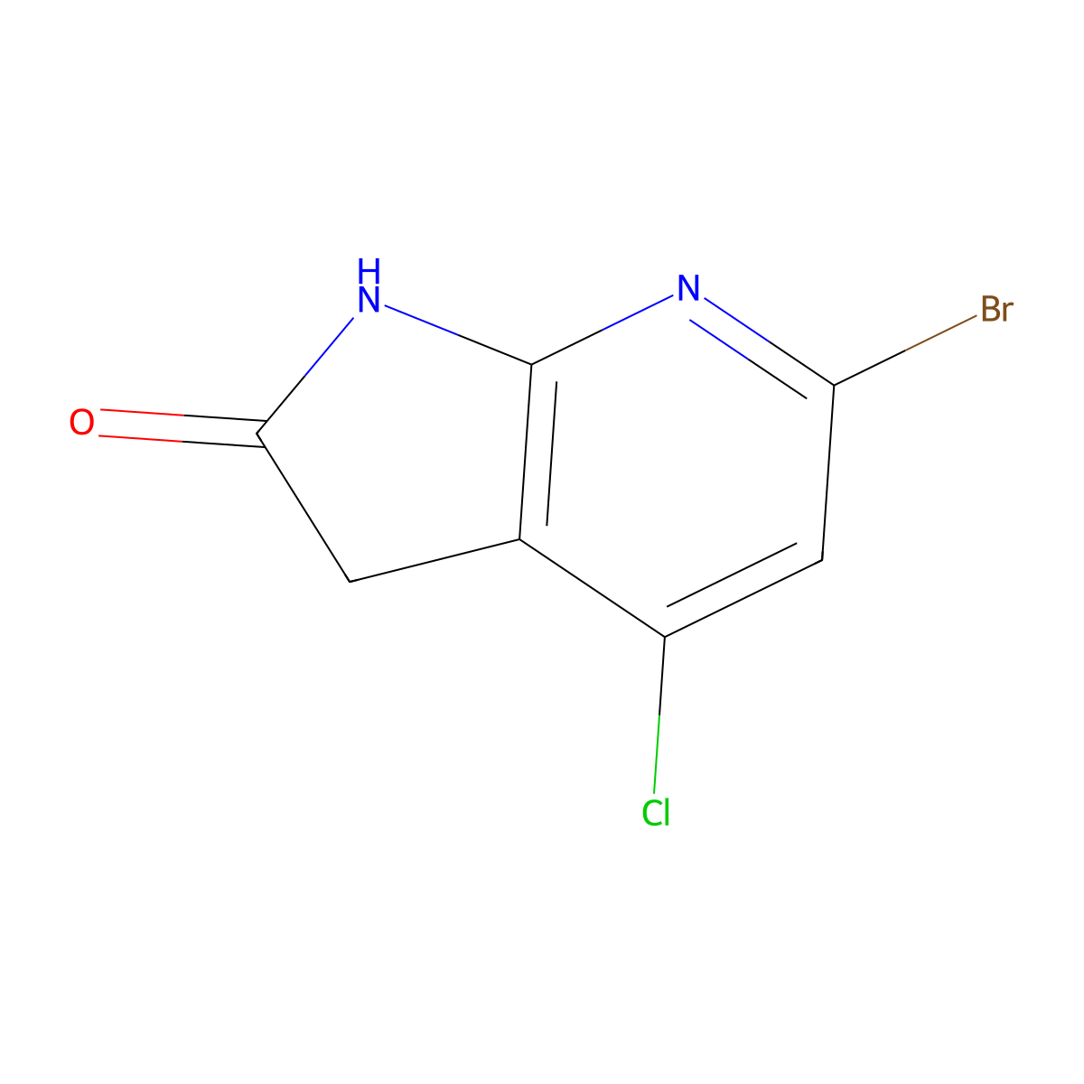 6-Bromo-4-chloro-1,3-dihydro-2H-pyrrolo[2,3-b]pyridin-2-one molecular structure, CAS 2092435-45-3