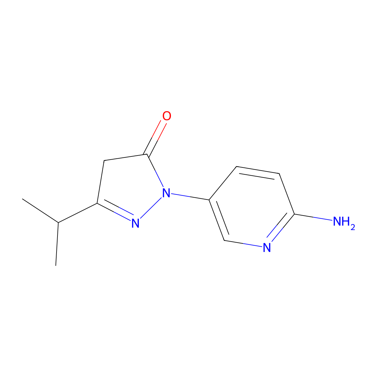 1-(6-Aminopyridin-3-yl)-3-(propan-2-yl)-4,5-dihydro-1H-pyrazol-5-one molecular structure, CAS 2092447-02-2