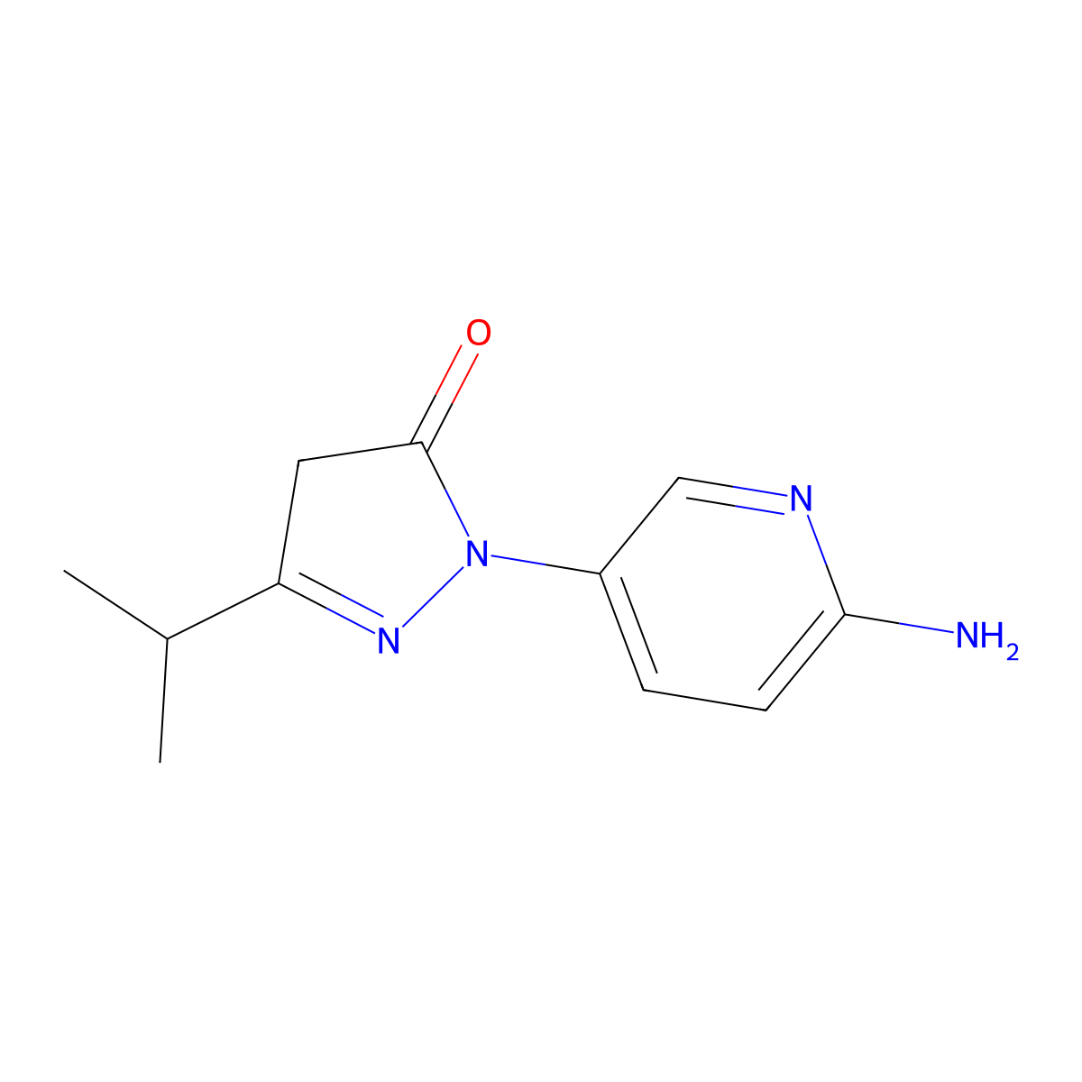 1-(6-Aminopyridin-3-yl)-3-(propan-2-yl)-4,5-dihydro-1H-pyrazol-5-one molecular structure, CAS 2092447-02-2