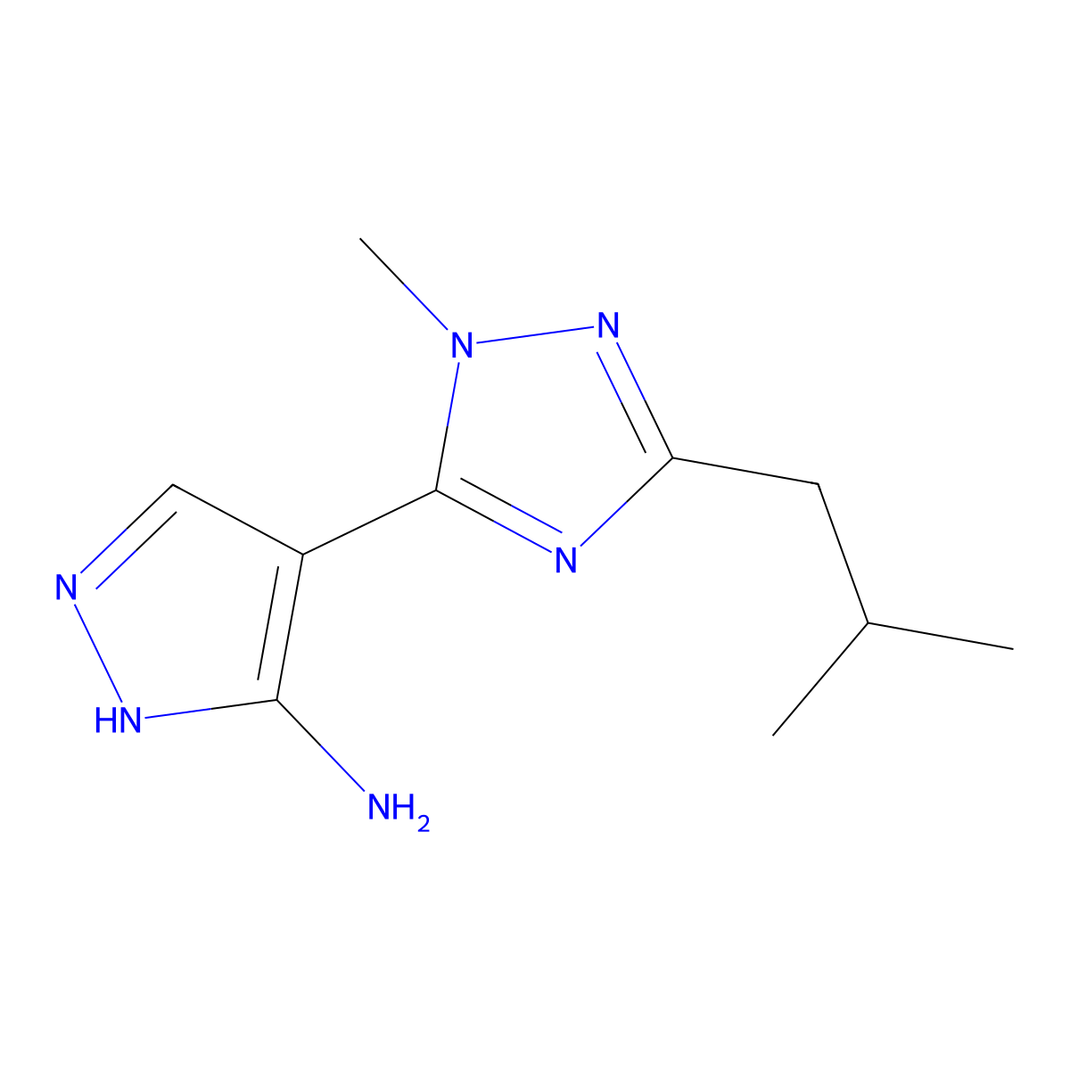4-(3-Isobutyl-1-methyl-1h-1,2,4-triazol-5-yl)-1h-pyrazol-5-amine molecular structure, CAS 2092451-89-1