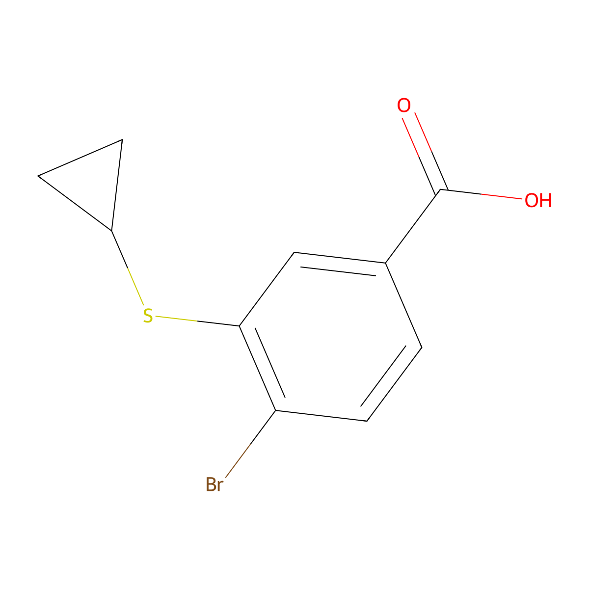 4-Bromo-3-(cyclopropylsulfanyl)benzoic acid molecular structure, CAS 2092453-05-7