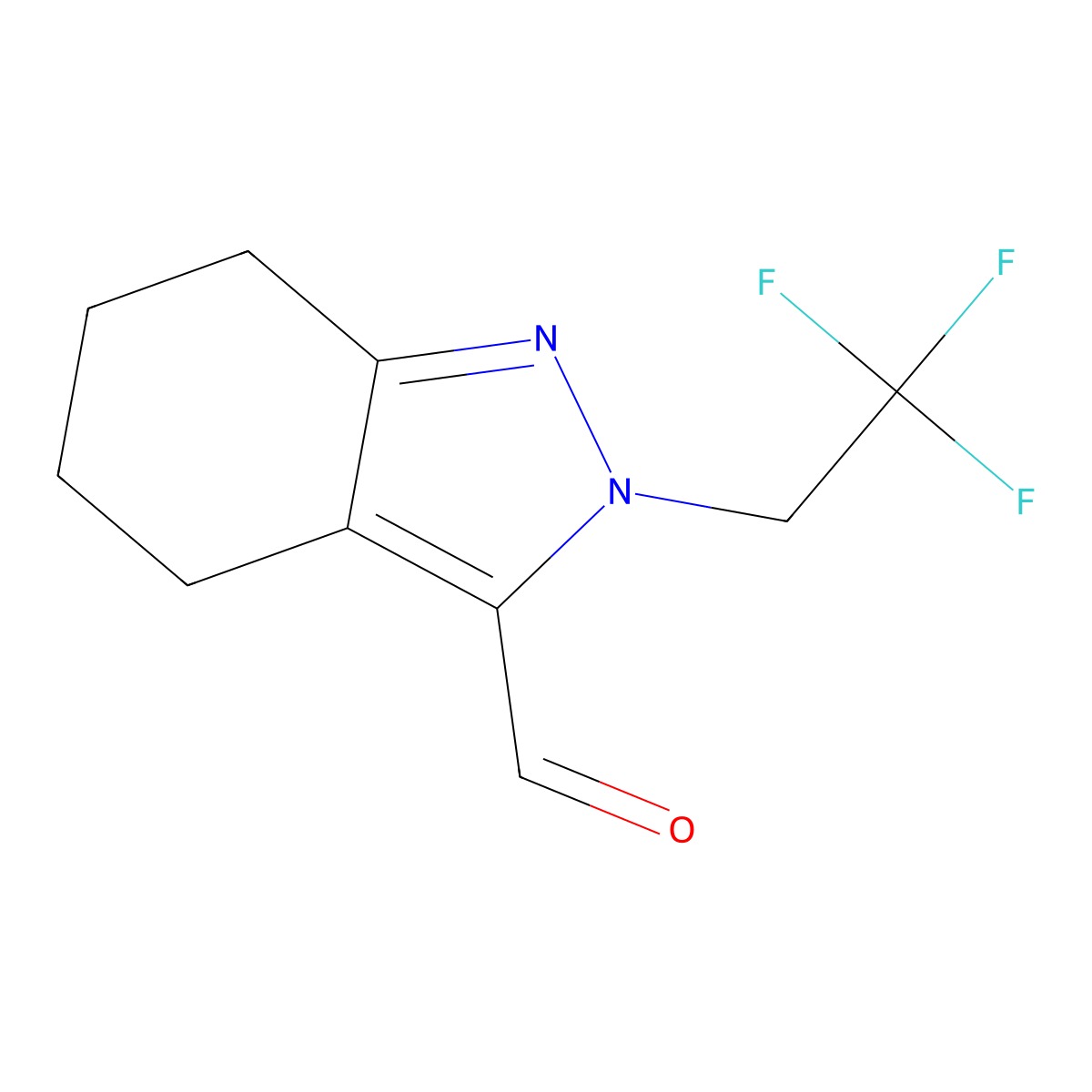 2-(2,2,2-Trifluoroethyl)-4,5,6,7-tetrahydro-2H-indazole-3-carbaldehyde molecular structure, CAS 2092453-17-1