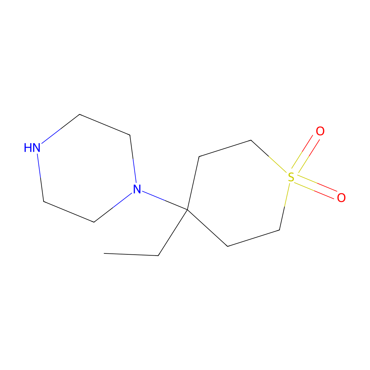 4-Ethyl-4-(piperazin-1-yl)-1lambda6-thiane-1,1-dione molecular structure, CAS 2092463-51-7