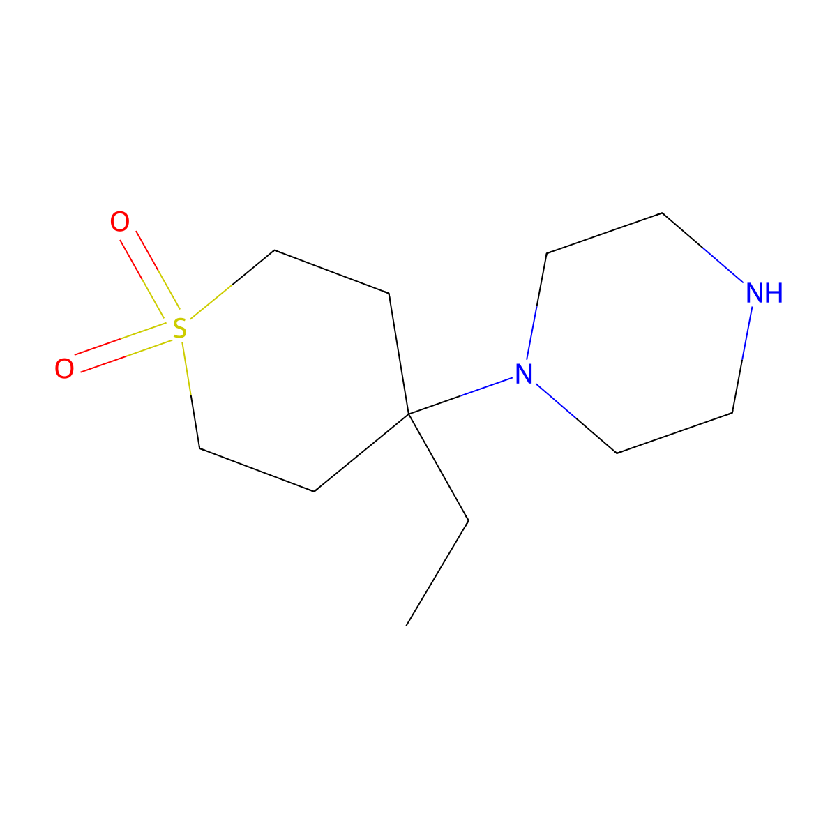 4-Ethyl-4-(piperazin-1-yl)-1lambda6-thiane-1,1-dione molecular structure, CAS 2092463-51-7
