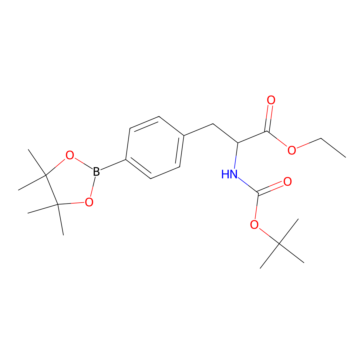 (S)-Ethyl 2-((tert-butoxycarbonyl)amino)-3-(4-(4,4,5,5-tetramethyl-1,3,2-dioxaborolan-2-yl)phenyl)propanoate molecular structure, CAS 209249-99-0