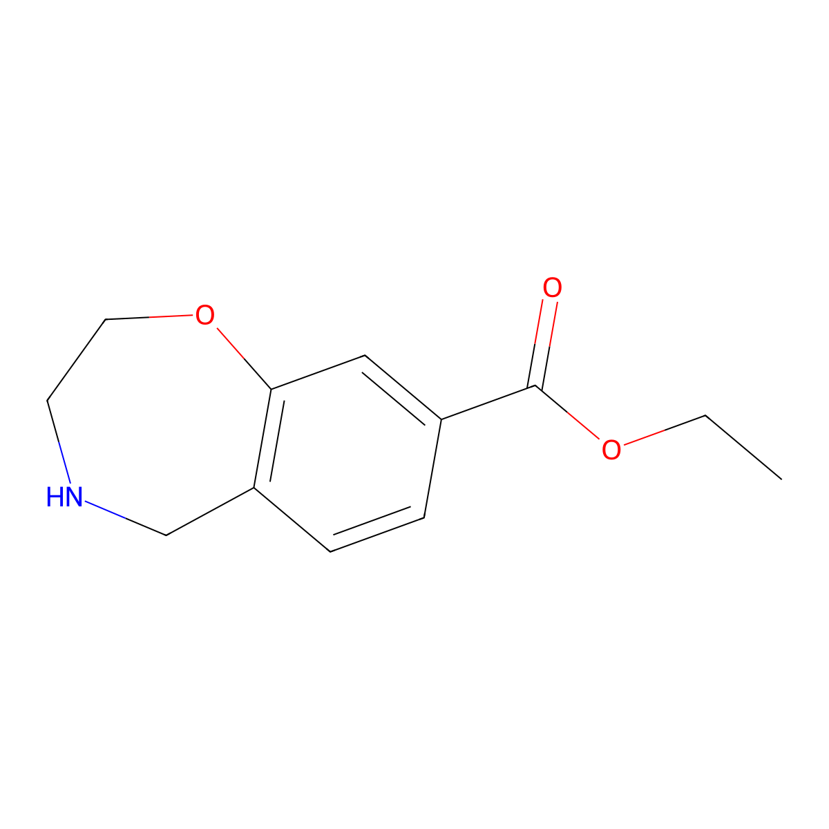 Ethyl 2,3,4,5-tetrahydro-1,4-benzoxazepine-8-carboxylate molecular structure, CAS 2092507-89-4