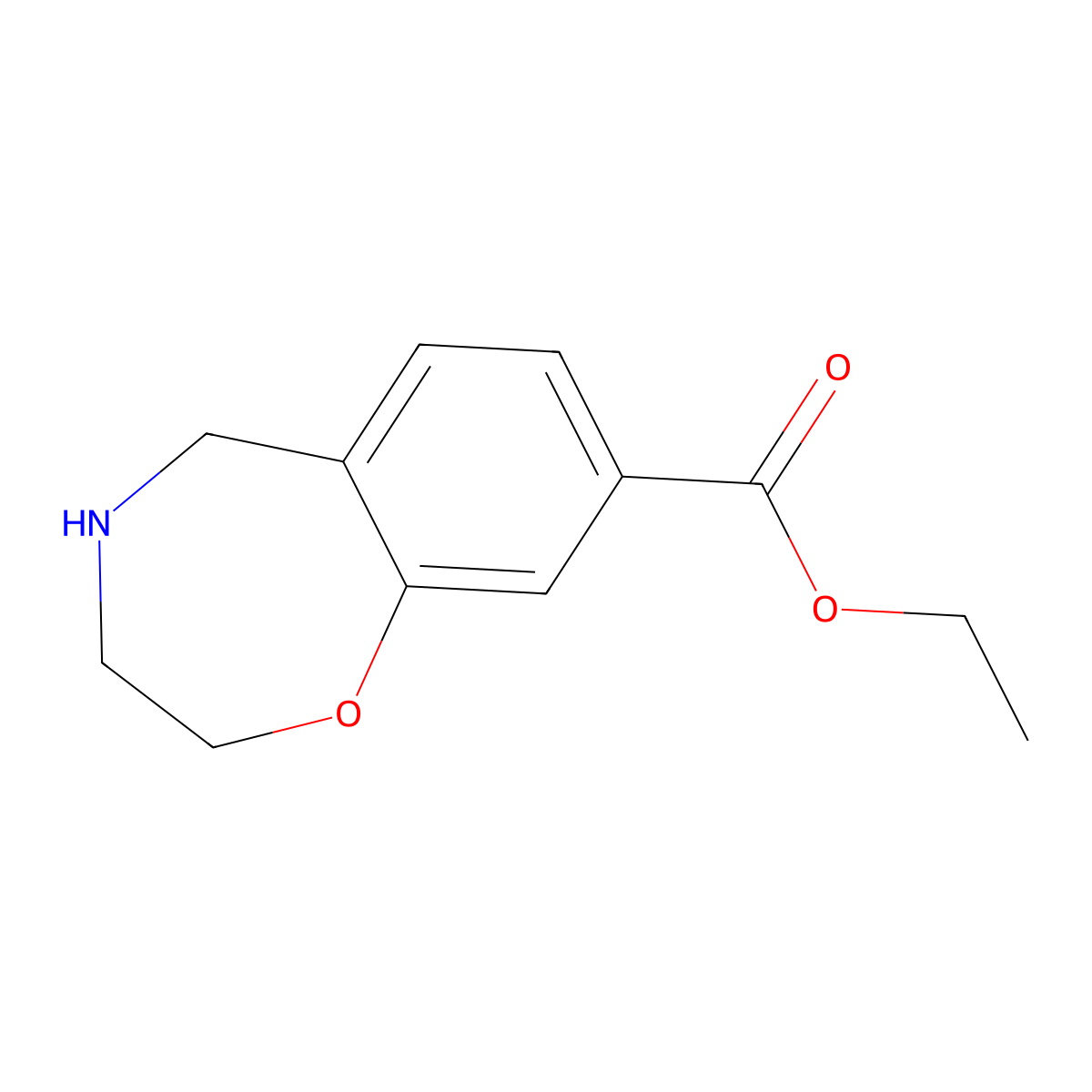 Ethyl 2,3,4,5-tetrahydro-1,4-benzoxazepine-8-carboxylate molecular structure, CAS 2092507-89-4