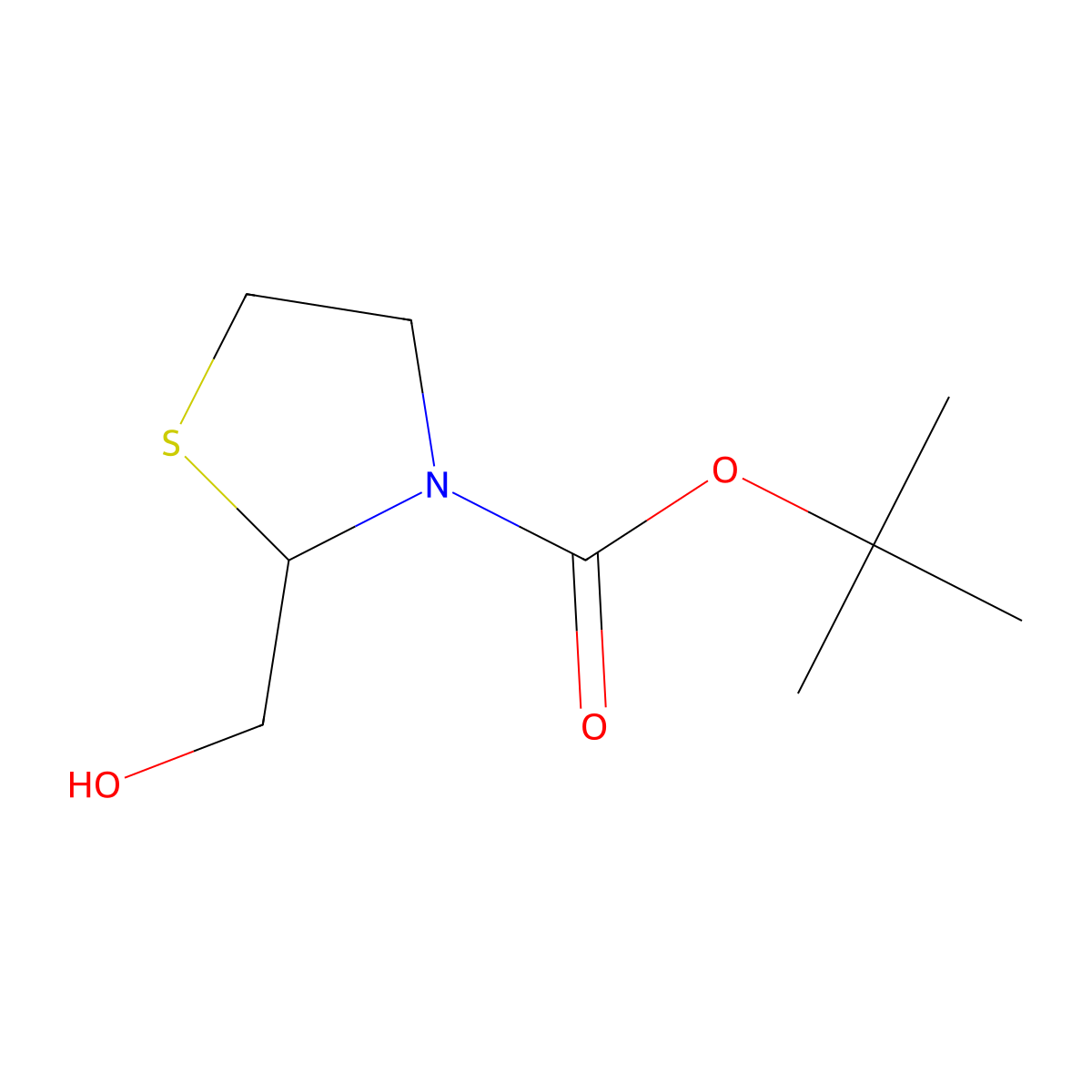 Tert-butyl 2-(hydroxymethyl)-1,3-thiazolidine-3-carboxylate molecular structure, CAS 2092525-89-6