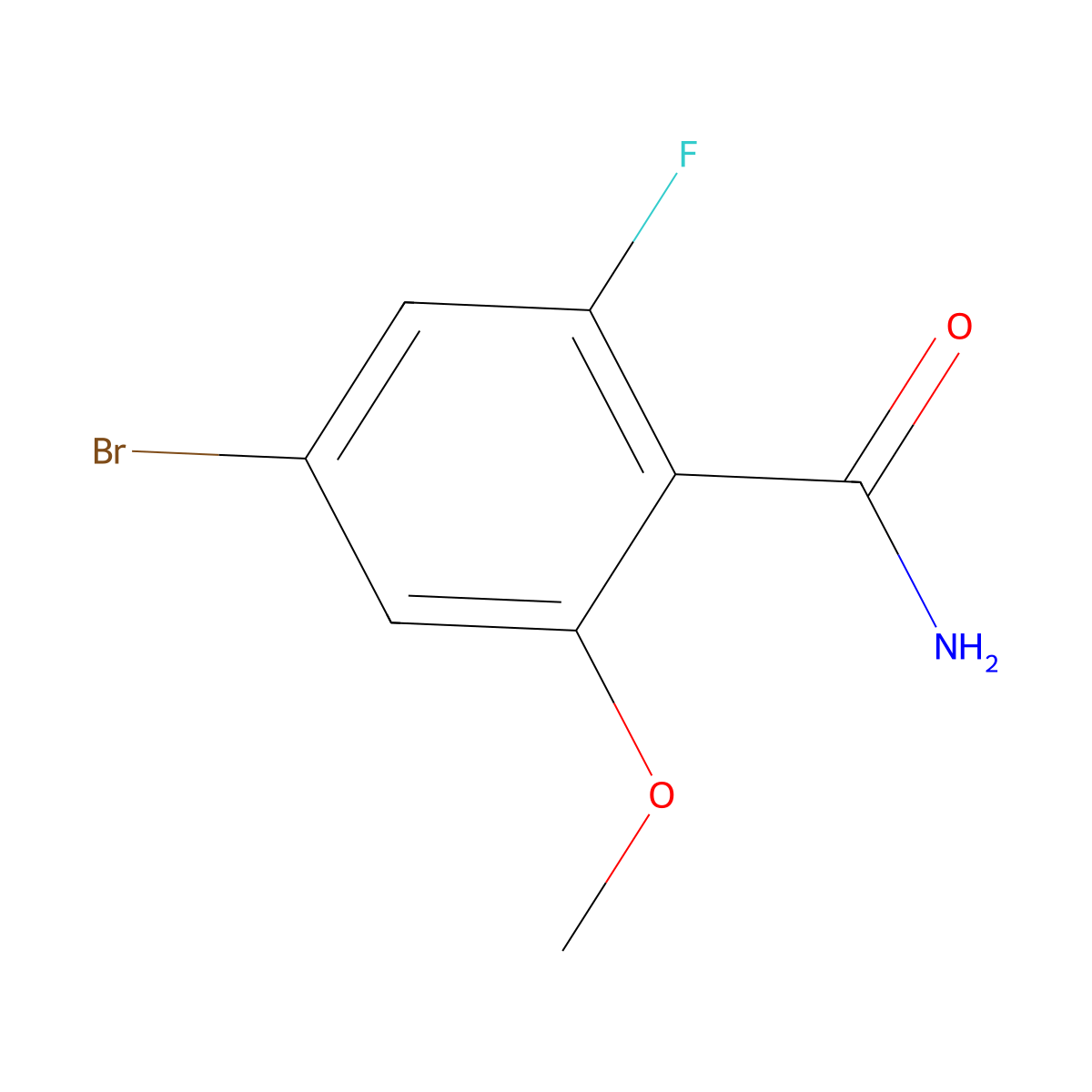 4-Bromo-2-fluoro-6-methoxybenzamide molecular structure, CAS 2092532-33-5