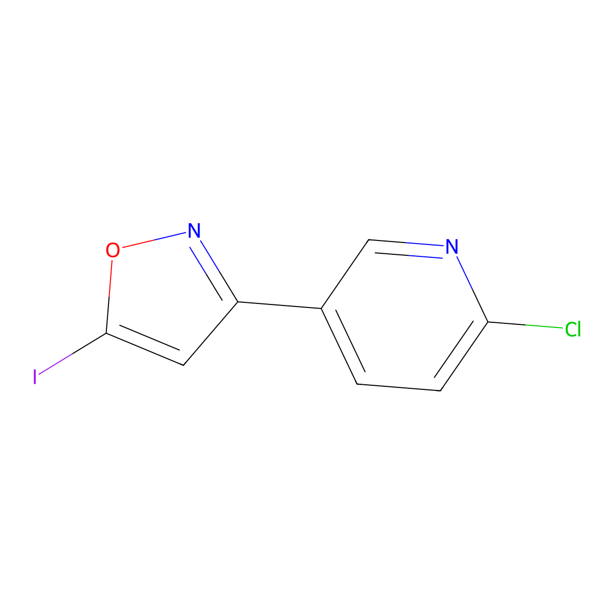 2-Chloro-5-(5-iodo-1,2-oxazol-3-yl)pyridine molecular structure, CAS 2092543-98-9