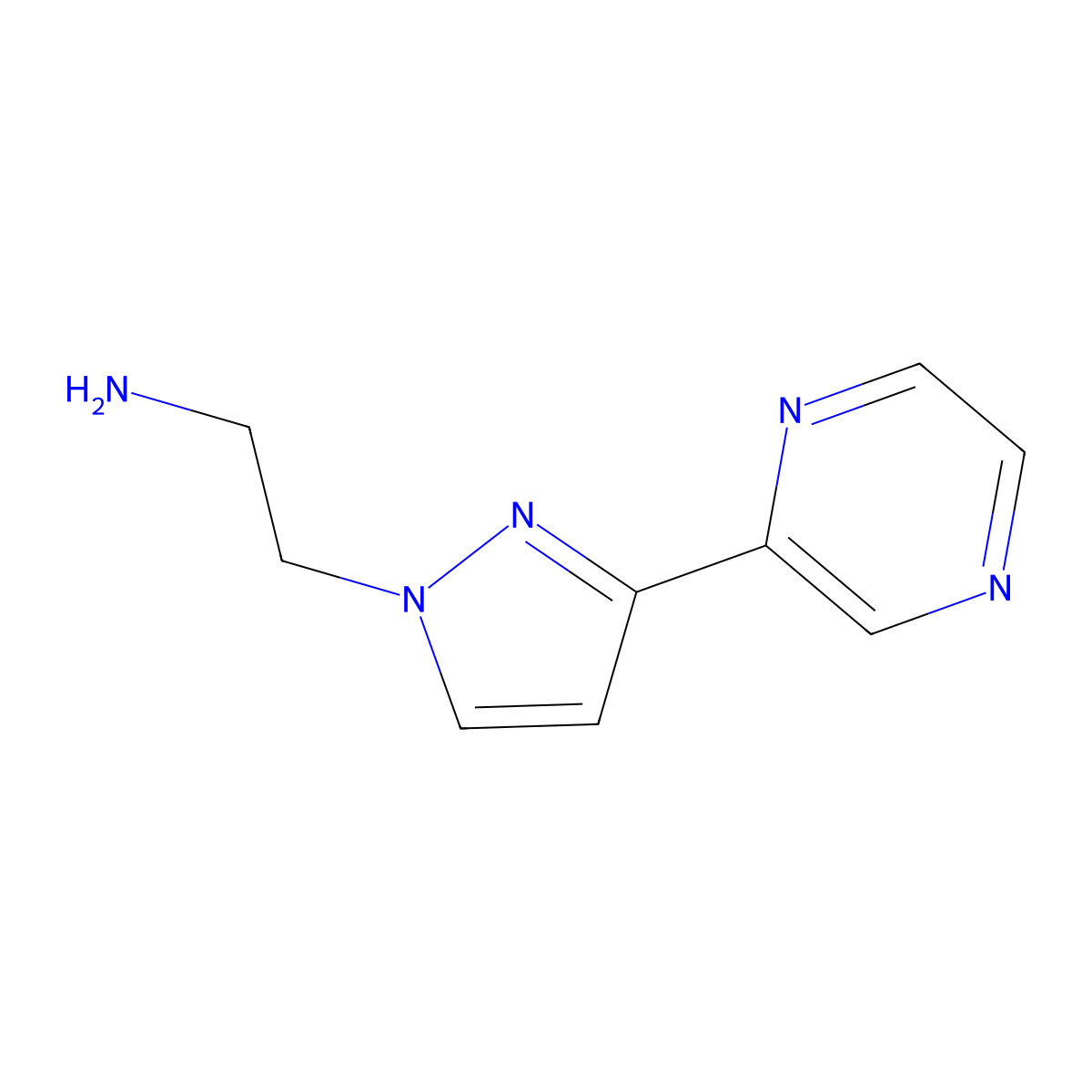 2-(3-(pyrazin-2-yl)-1H-pyrazol-1-yl)ethan-1-amine molecular structure, CAS 2092548-70-2