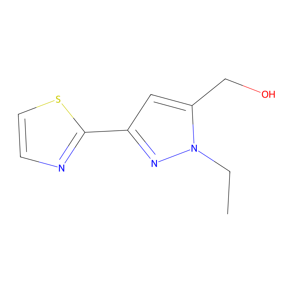 [1-Ethyl-3-(1,3-thiazol-2-yl)-1H-pyrazol-5-yl]methanol molecular structure, CAS 2092562-11-1