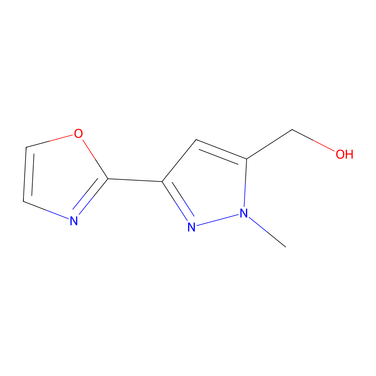 [1-Methyl-3-(1,3-oxazol-2-yl)-1H-pyrazol-5-yl]methanol molecular structure, CAS 2092562-18-8