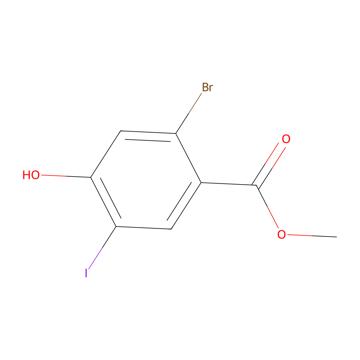 Methyl 2-bromo-4-hydroxy-5-iodobenzoate molecular structure, CAS 2092564-65-1