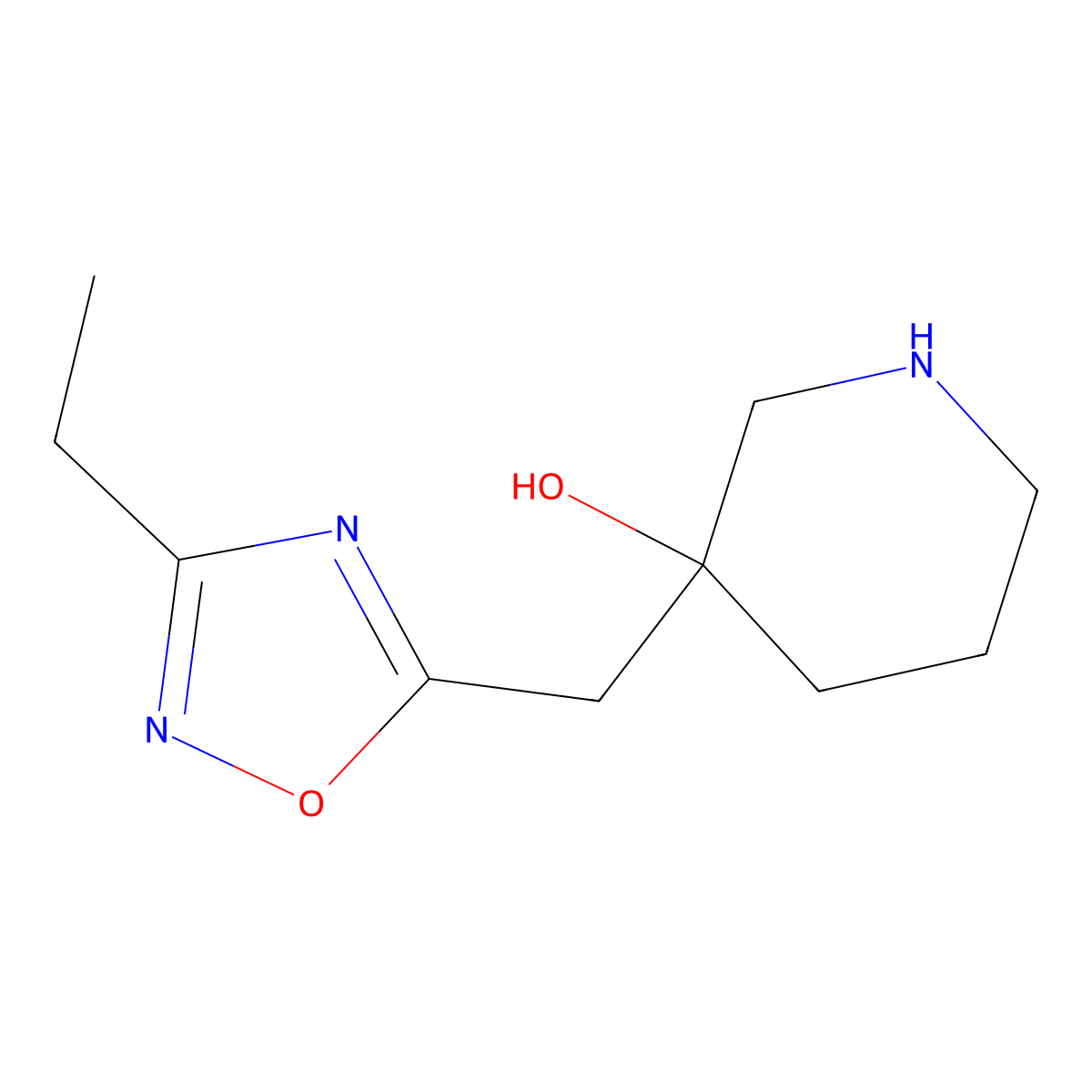 3-[(3-Ethyl-1,2,4-oxadiazol-5-yl)methyl]piperidin-3-ol molecular structure, CAS 2092564-70-8
