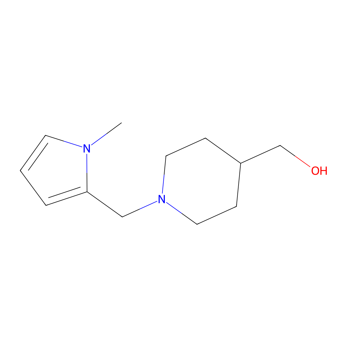 (1-((1-methyl-1H-pyrrol-2-yl)methyl)piperidin-4-yl)methanol molecular structure, CAS 2092564-76-4