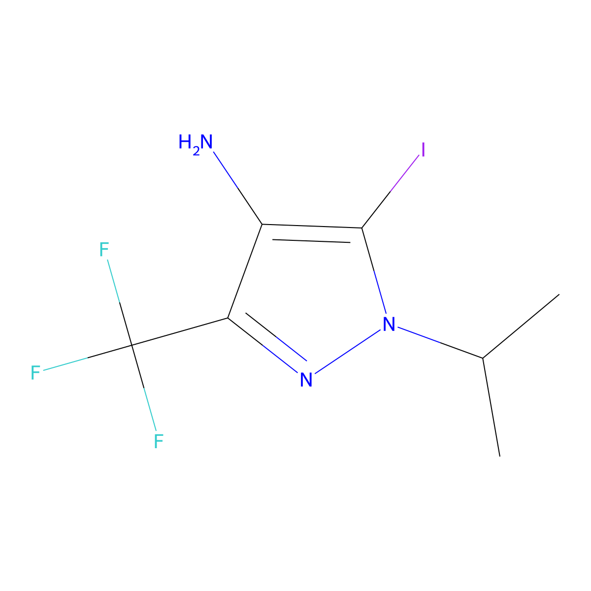 5-Iodo-1-(propan-2-yl)-3-(trifluoromethyl)-1H-pyrazol-4-amine molecular structure, CAS 2092587-03-4
