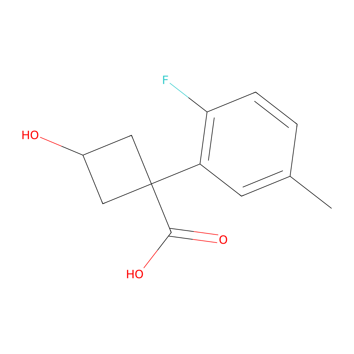 1-(2-Fluoro-5-methylphenyl)-3-hydroxycyclobutane-1-carboxylic acid molecular structure, CAS 2092599-85-2