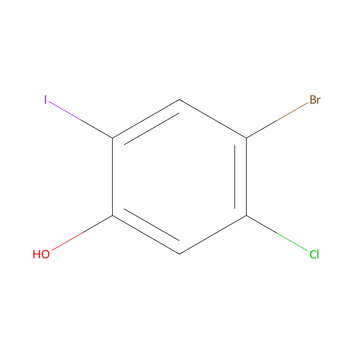 4-Bromo-5-chloro-2-iodophenol molecular structure, CAS 2092602-09-8