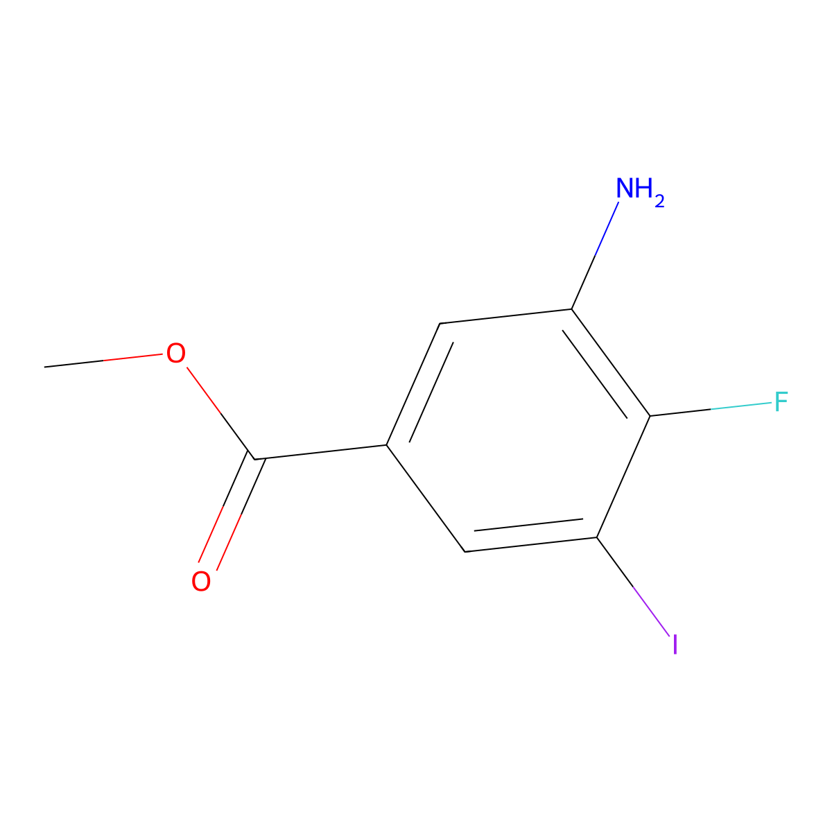 Methyl 3-amino-4-fluoro-5-iodobenzoate molecular structure, CAS 2092615-03-5