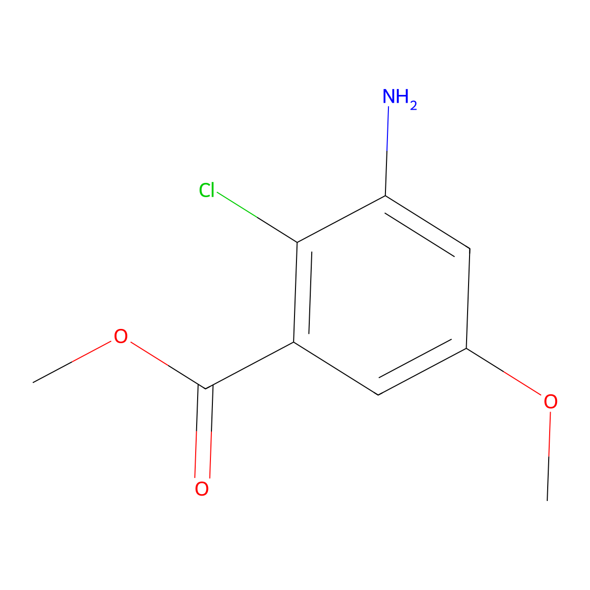 Methyl 3-amino-2-chloro-5-methoxybenzoate molecular structure, CAS 2092621-86-6