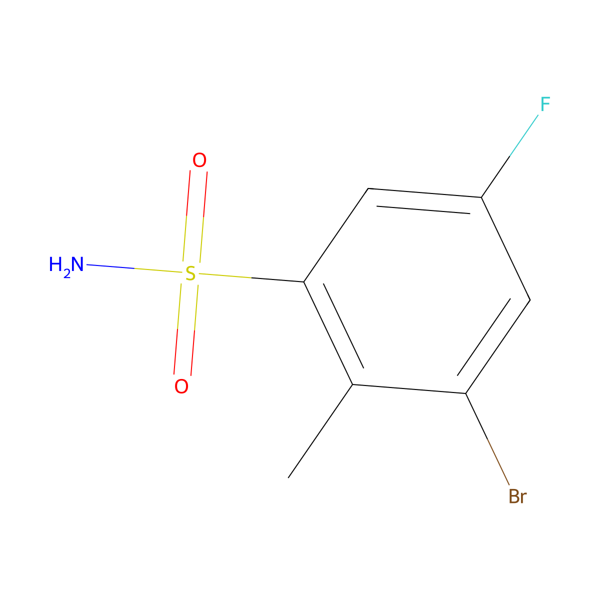 3-Bromo-5-fluoro-2-methylbenzene-1-sulfonamide molecular structure, CAS 2092622-03-0