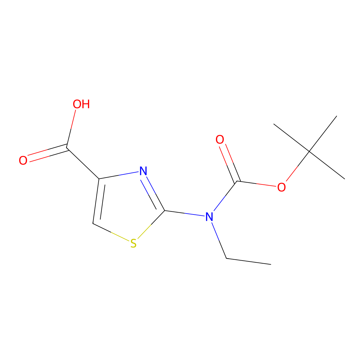 2-{[(Tert-butoxy)carbonyl](ethyl)amino}-1,3-thiazole-4-carboxylic acid molecular structure, CAS 2092627-65-9