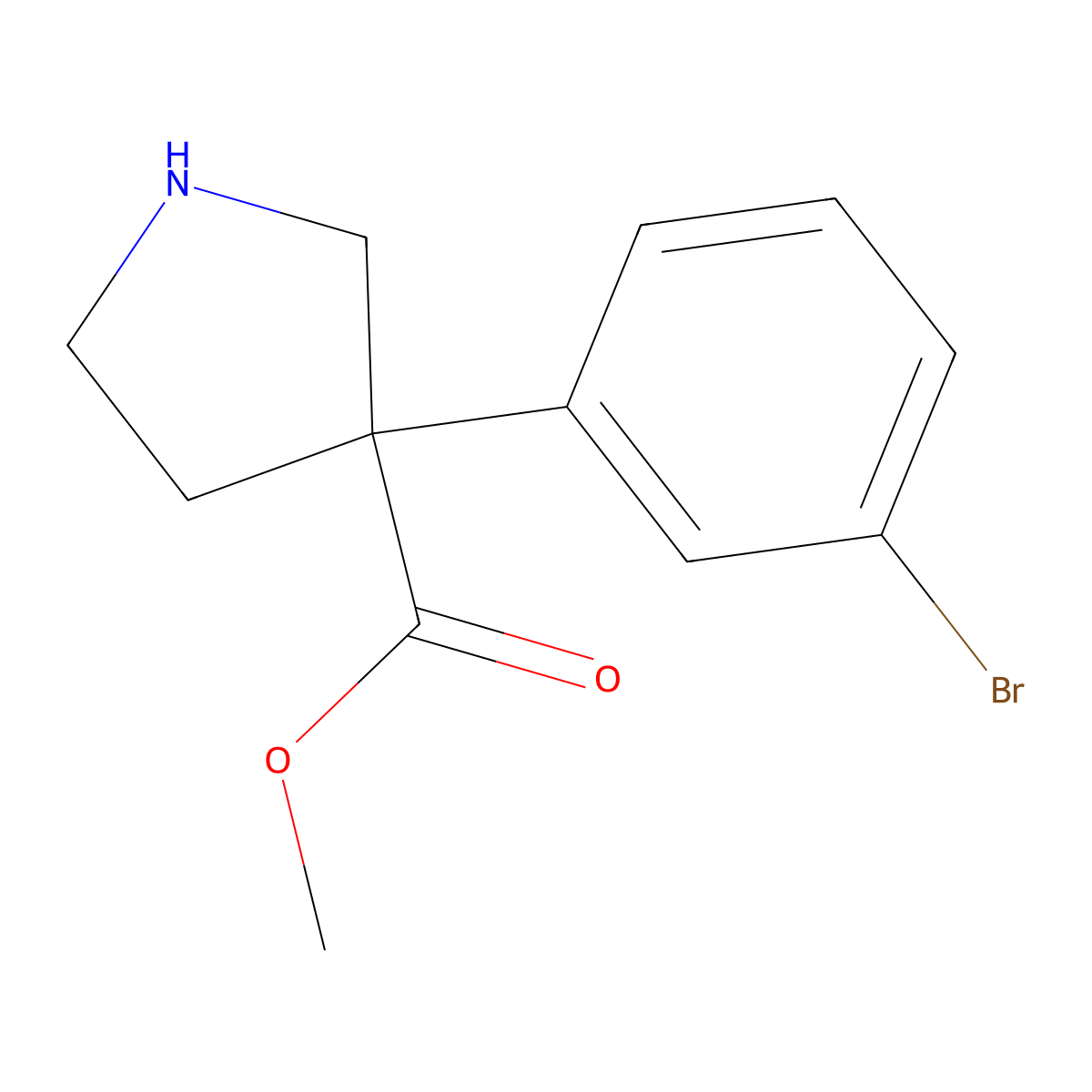 Methyl 3-(3-bromophenyl)pyrrolidine-3-carboxylate molecular structure, CAS 2092630-56-1