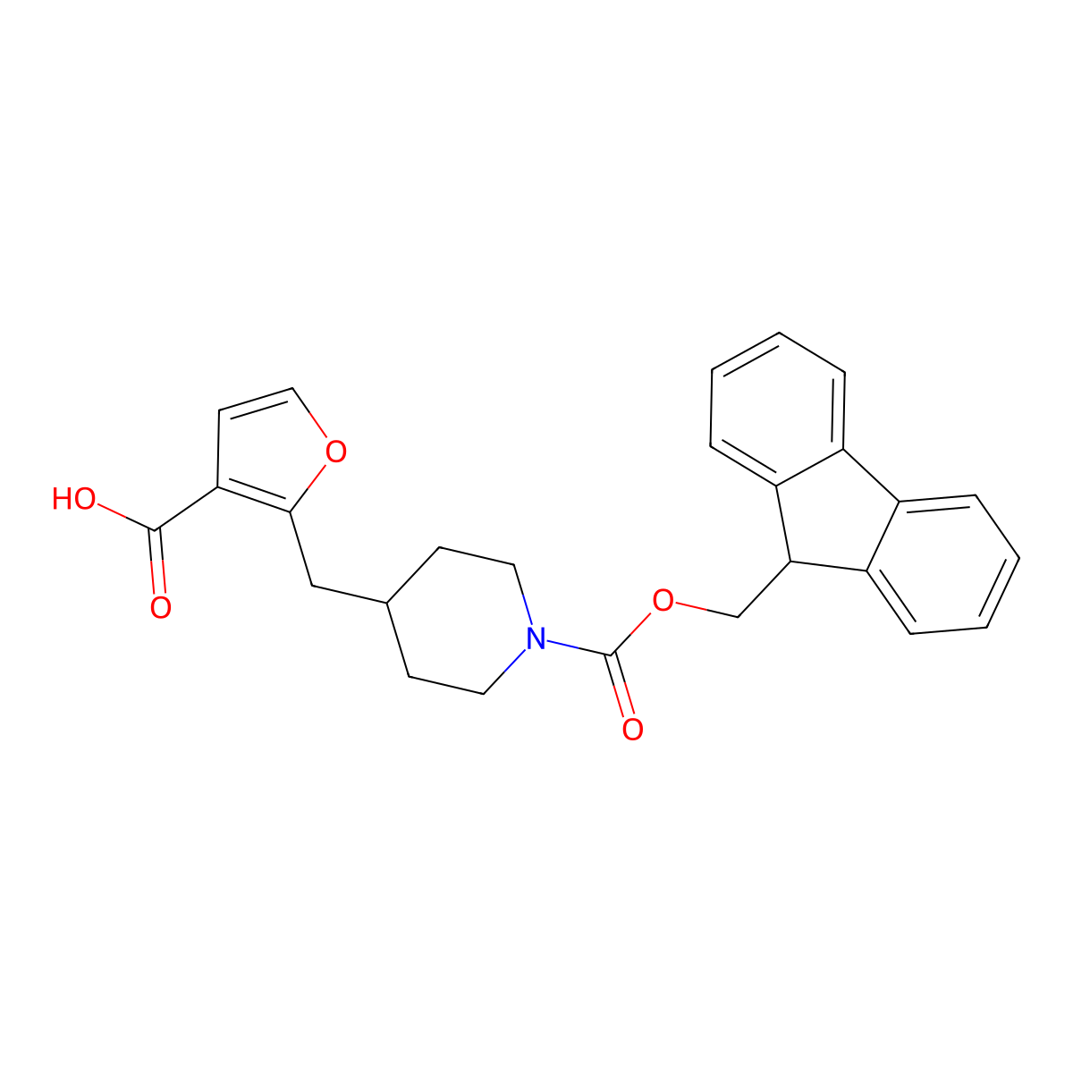2-[(1-{[(9H-fluoren-9-yl)methoxy]carbonyl}piperidin-4-yl)methyl]furan-3-carboxylic acid molecular structure, CAS 2092662-03-6