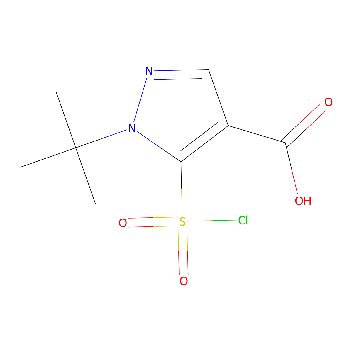 1-tert-Butyl-5-(chlorosulfonyl)-1H-pyrazole-4-carboxylic acid molecular structure, CAS 2092669-03-7
