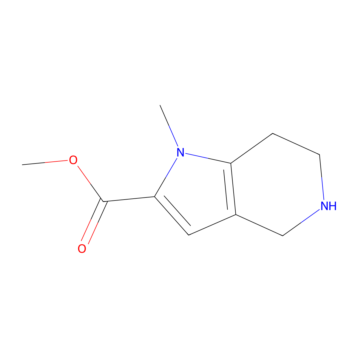 methyl 1-methyl-1H,4H,5H,6H,7H-pyrrolo[3,2-c]pyridine-2-carboxylate molecular structure, CAS 2092671-21-9