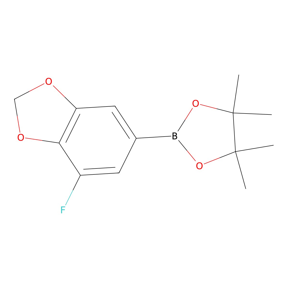 2-(7-Fluorobenzo[d][1,3]dioxol-5-yl)-4,4,5,5-tetramethyl-1,3,2-dioxaborolane molecular structure, CAS 2092675-16-4