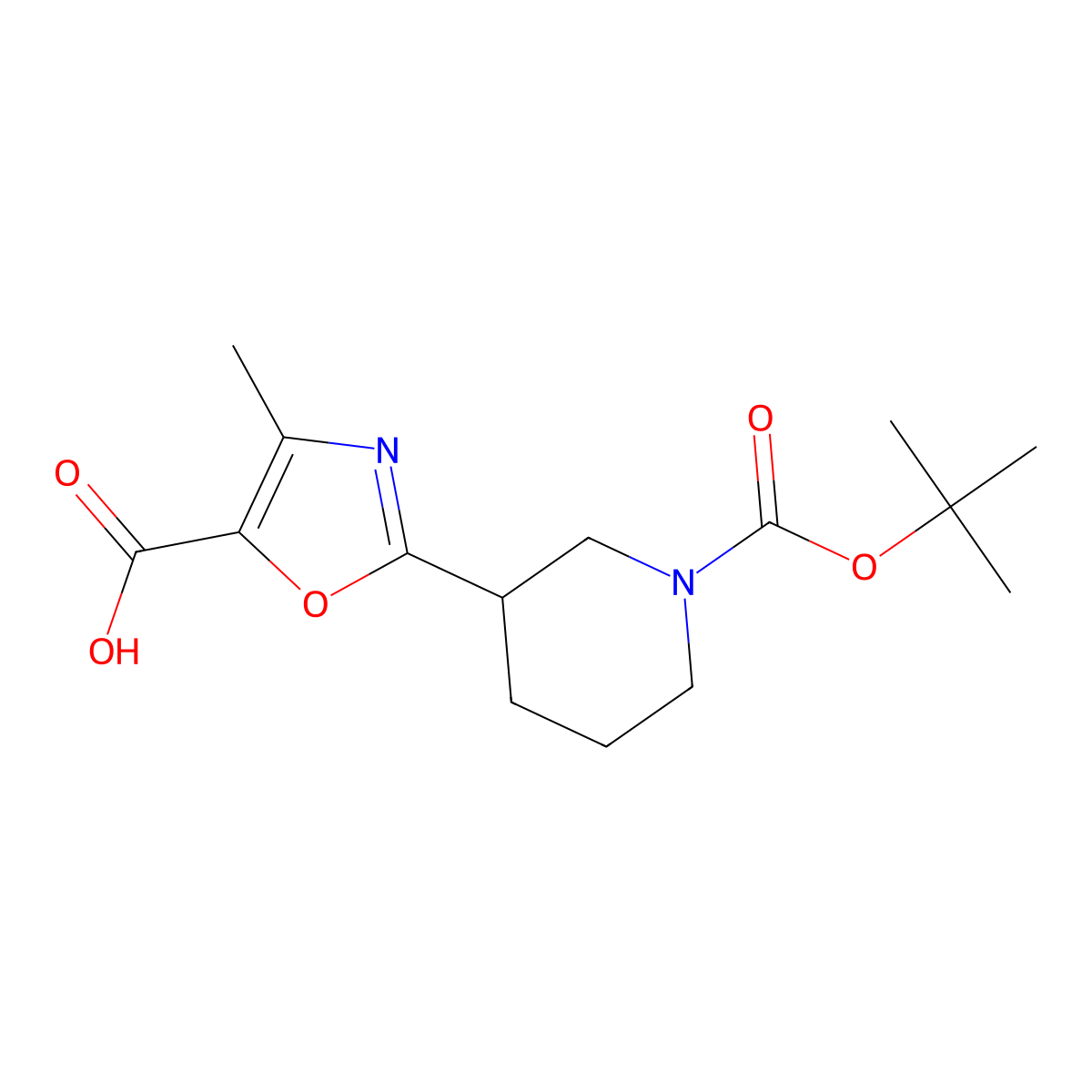 2-{1-[(Tert-butoxy)carbonyl]piperidin-3-yl}-4-methyl-1,3-oxazole-5-carboxylic acid molecular structure, CAS 2092676-39-4