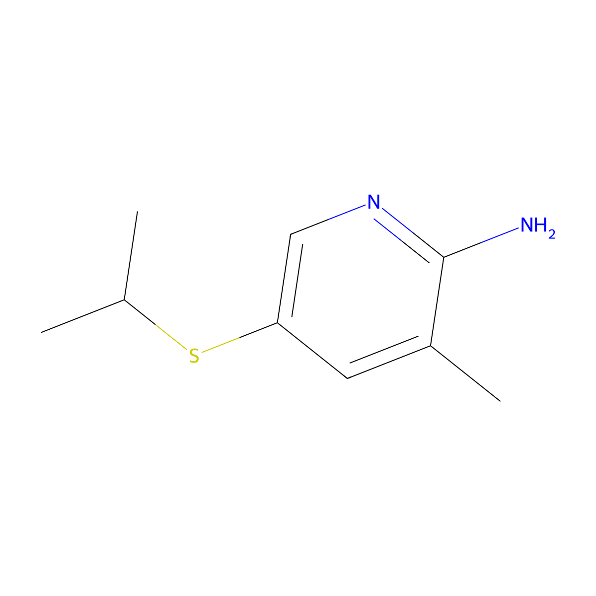 3-Methyl-5-(propan-2-ylsulfanyl)pyridin-2-amine molecular structure, CAS 2092699-49-3
