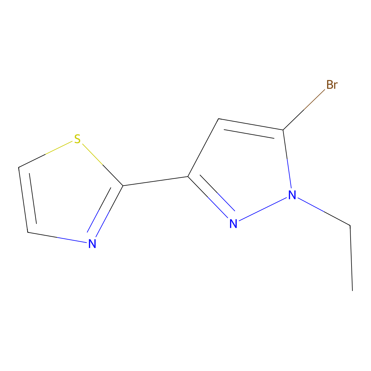 2-(5-Bromo-1-ethyl-1H-pyrazol-3-yl)-1,3-thiazole molecular structure, CAS 2092700-15-5