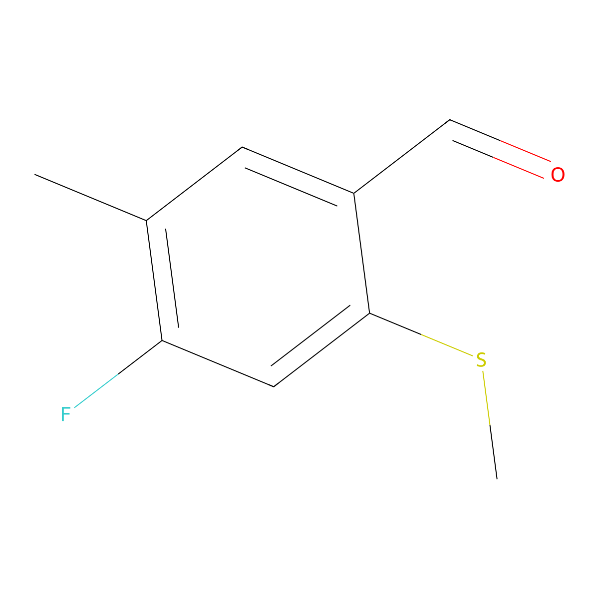 4-Fluoro-5-methyl-2-(methylthio)benzaldehyde molecular structure, CAS 2092702-19-5