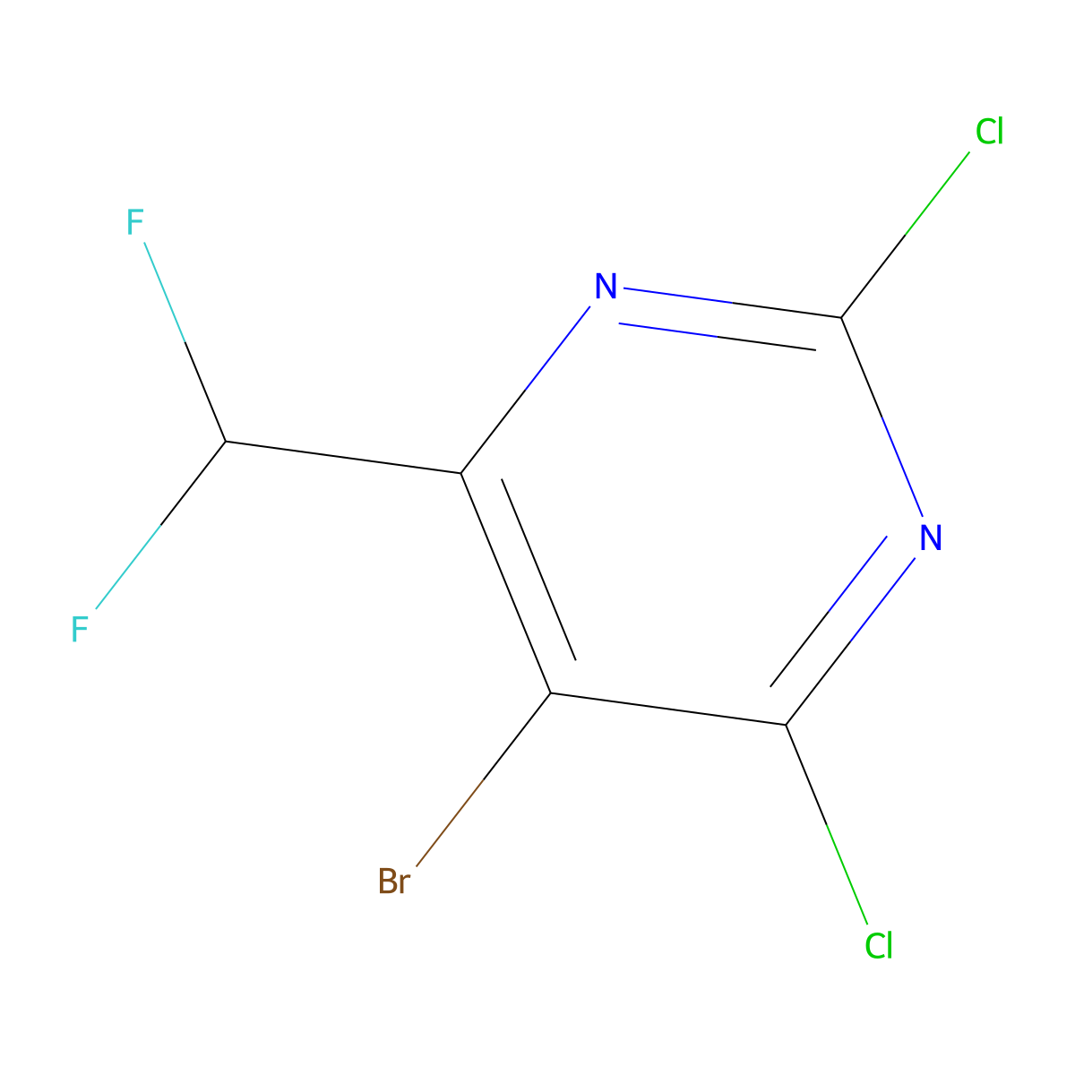 5-Bromo-2,4-dichloro-6-(difluoromethyl)pyrimidine molecular structure, CAS 2092702-49-1