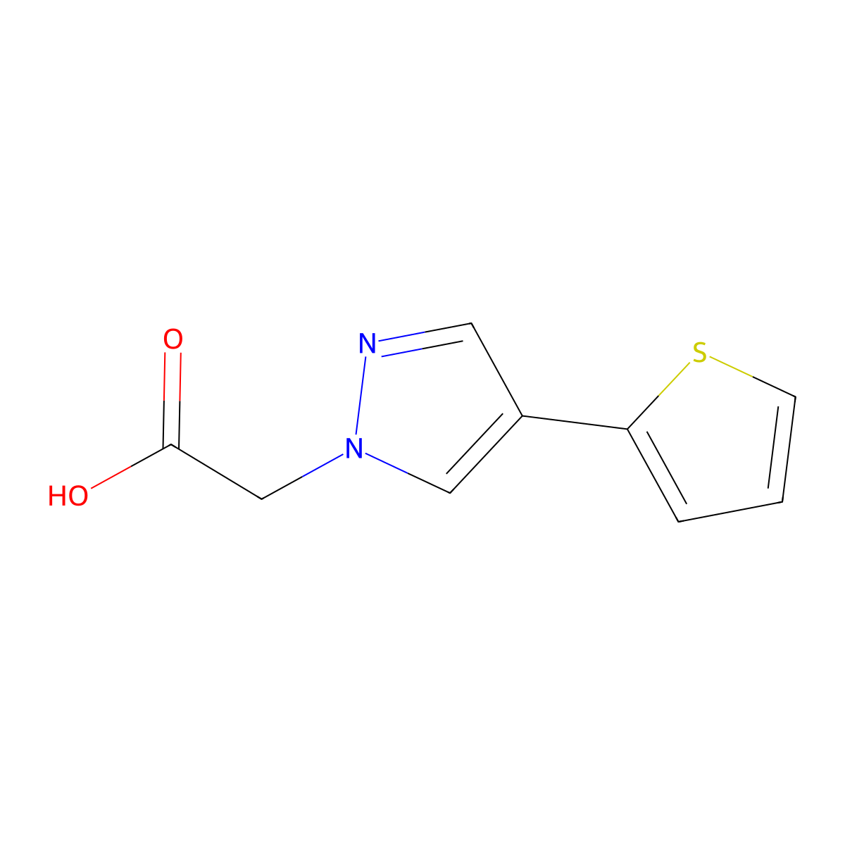 2-(4-(thiophen-2-yl)-1H-pyrazol-1-yl)acetic acid molecular structure, CAS 2092705-16-1