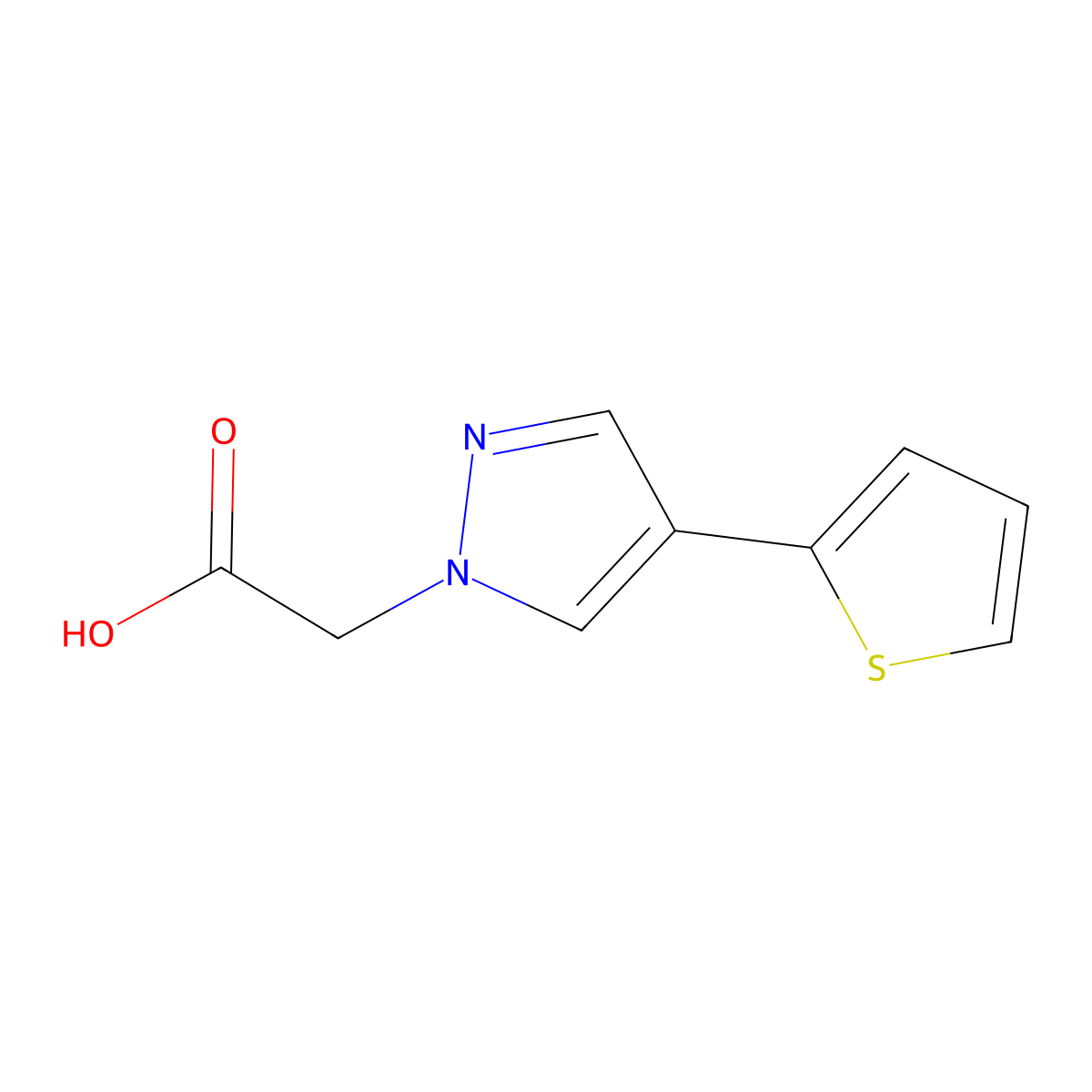 2-(4-(thiophen-2-yl)-1H-pyrazol-1-yl)acetic acid molecular structure, CAS 2092705-16-1