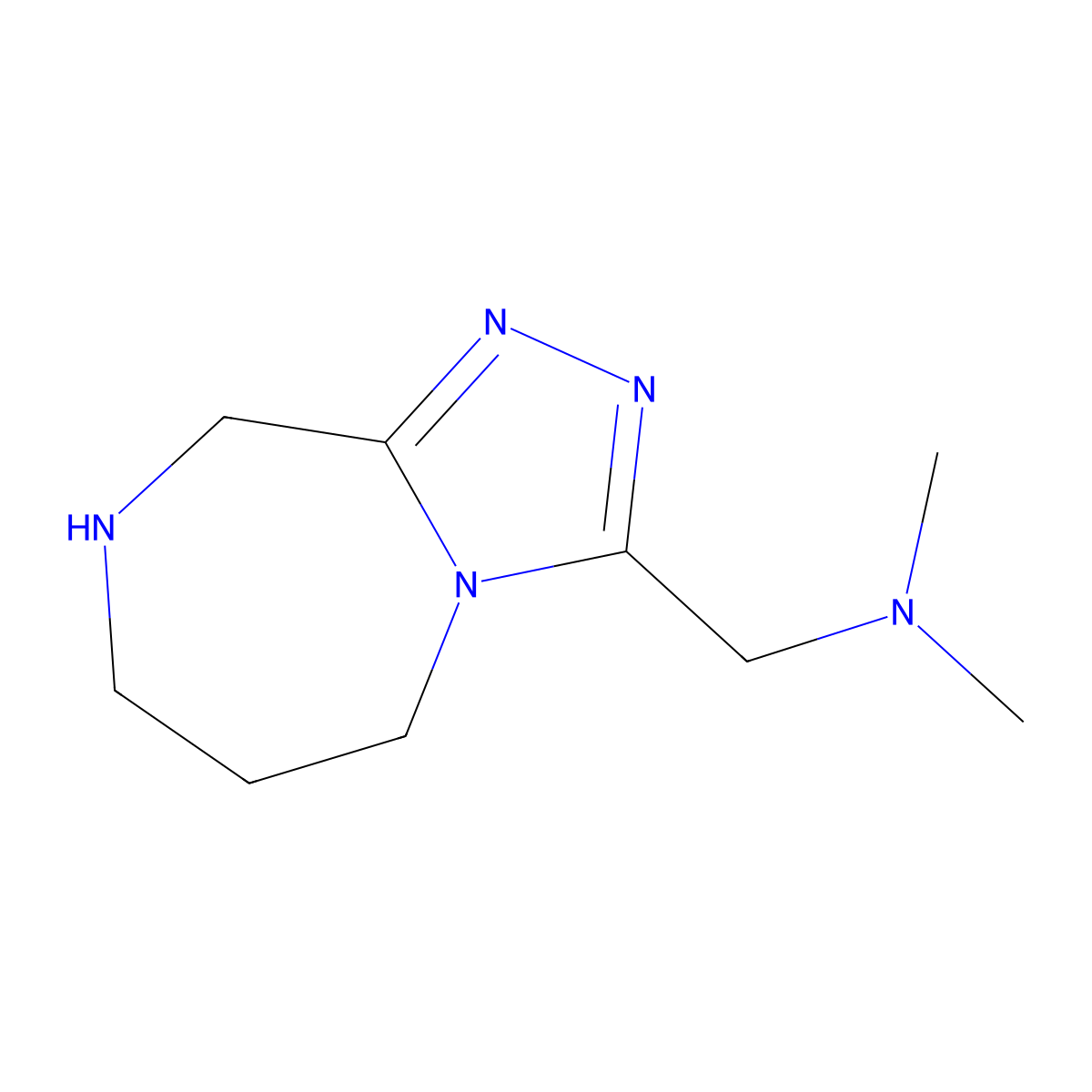 N,N-dimethyl-1-(6,7,8,9-tetrahydro-5H-[1,2,4]triazolo[4,3-a][1,4]diazepin-3-yl)methanamine molecular structure, CAS 2092705-23-0