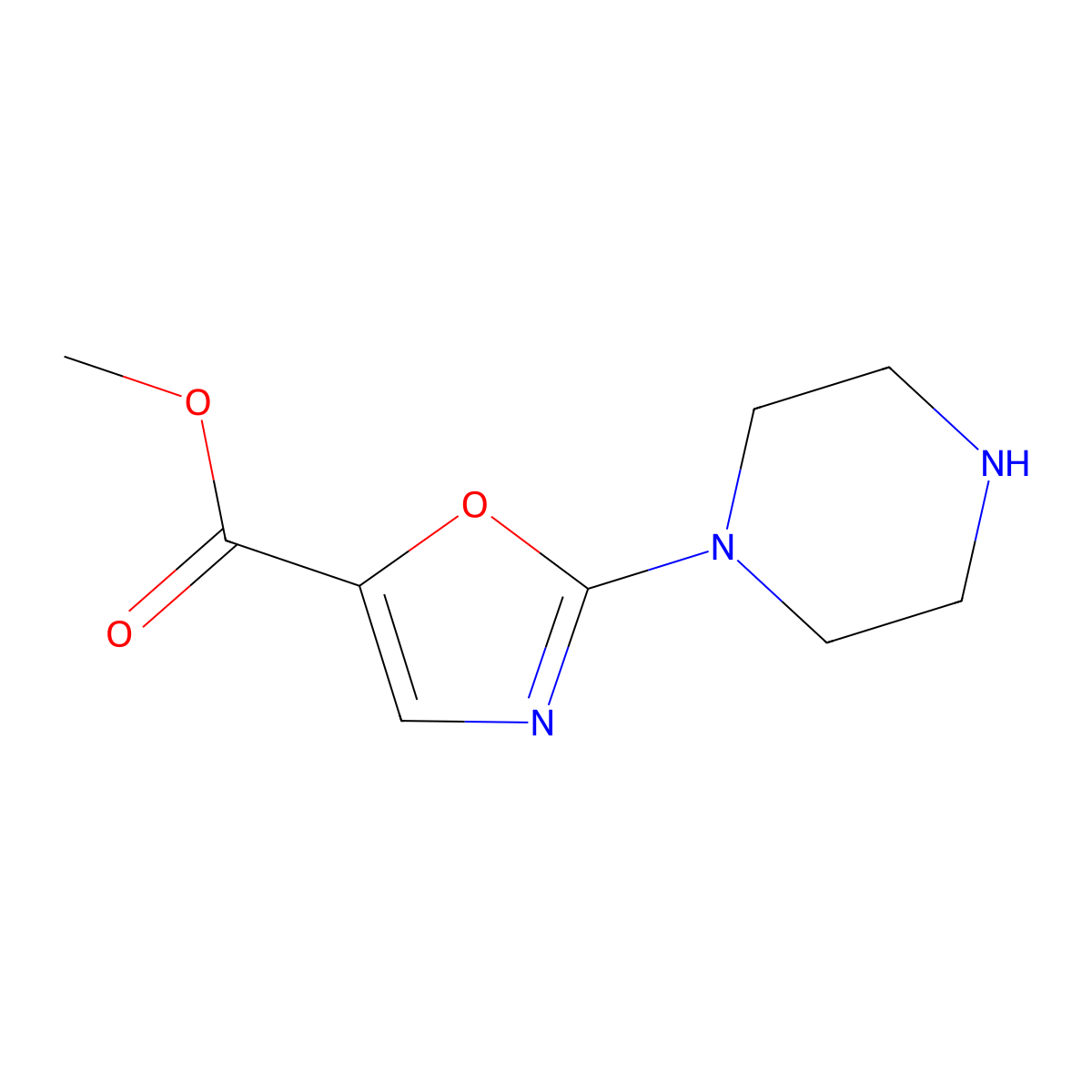 Methyl 2-(piperazin-1-yl)-1,3-oxazole-5-carboxylate molecular structure, CAS 2092721-29-2