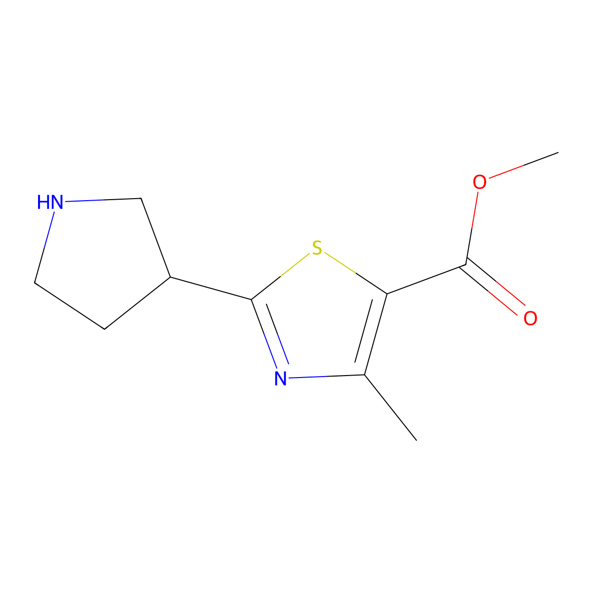 Methyl 4-methyl-2-(pyrrolidin-3-yl)thiazole-5-carboxylate molecular structure, CAS 2092721-58-7
