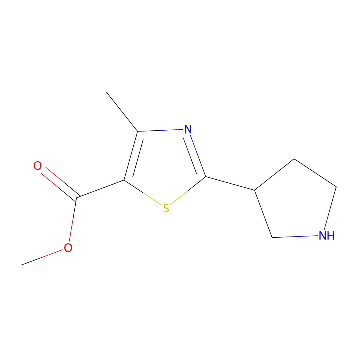 Methyl 4-methyl-2-(pyrrolidin-3-yl)thiazole-5-carboxylate molecular structure, CAS 2092721-58-7