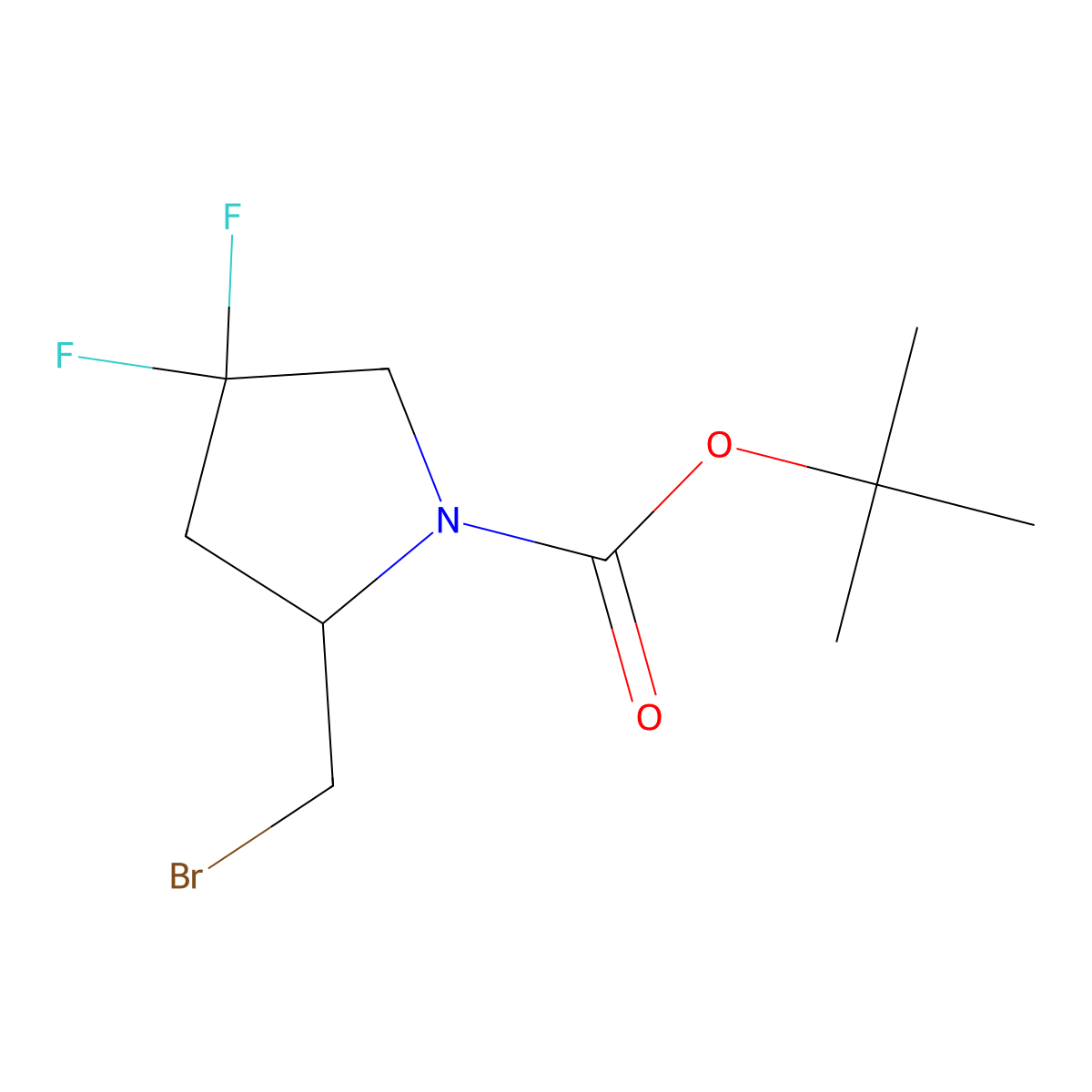 tert-butyl (2R)-2-(bromomethyl)-4,4-difluoropyrrolidine-1-carboxylate molecular structure, CAS 2092723-85-6