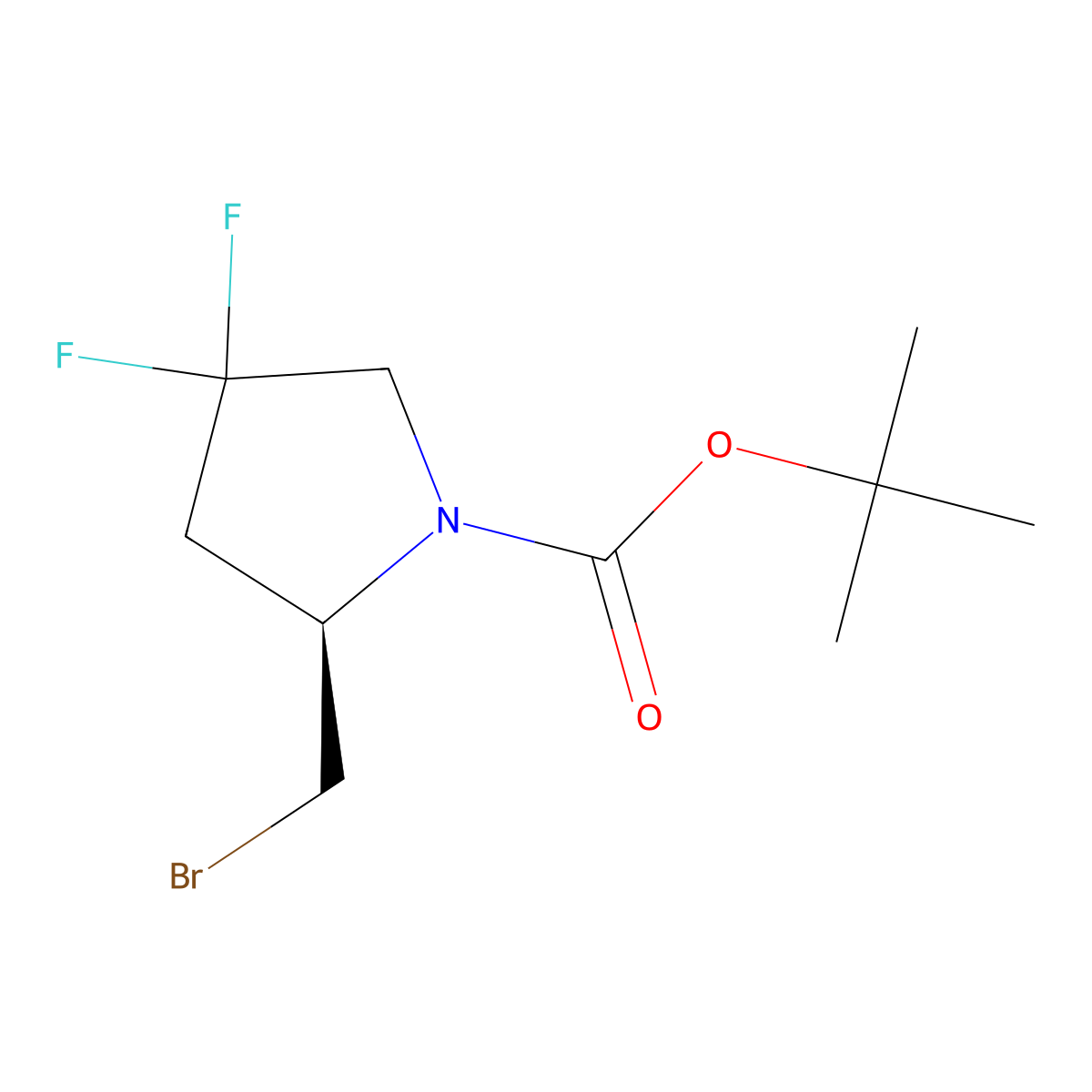 tert-butyl (2R)-2-(bromomethyl)-4,4-difluoropyrrolidine-1-carboxylate molecular structure, CAS 2092723-85-6