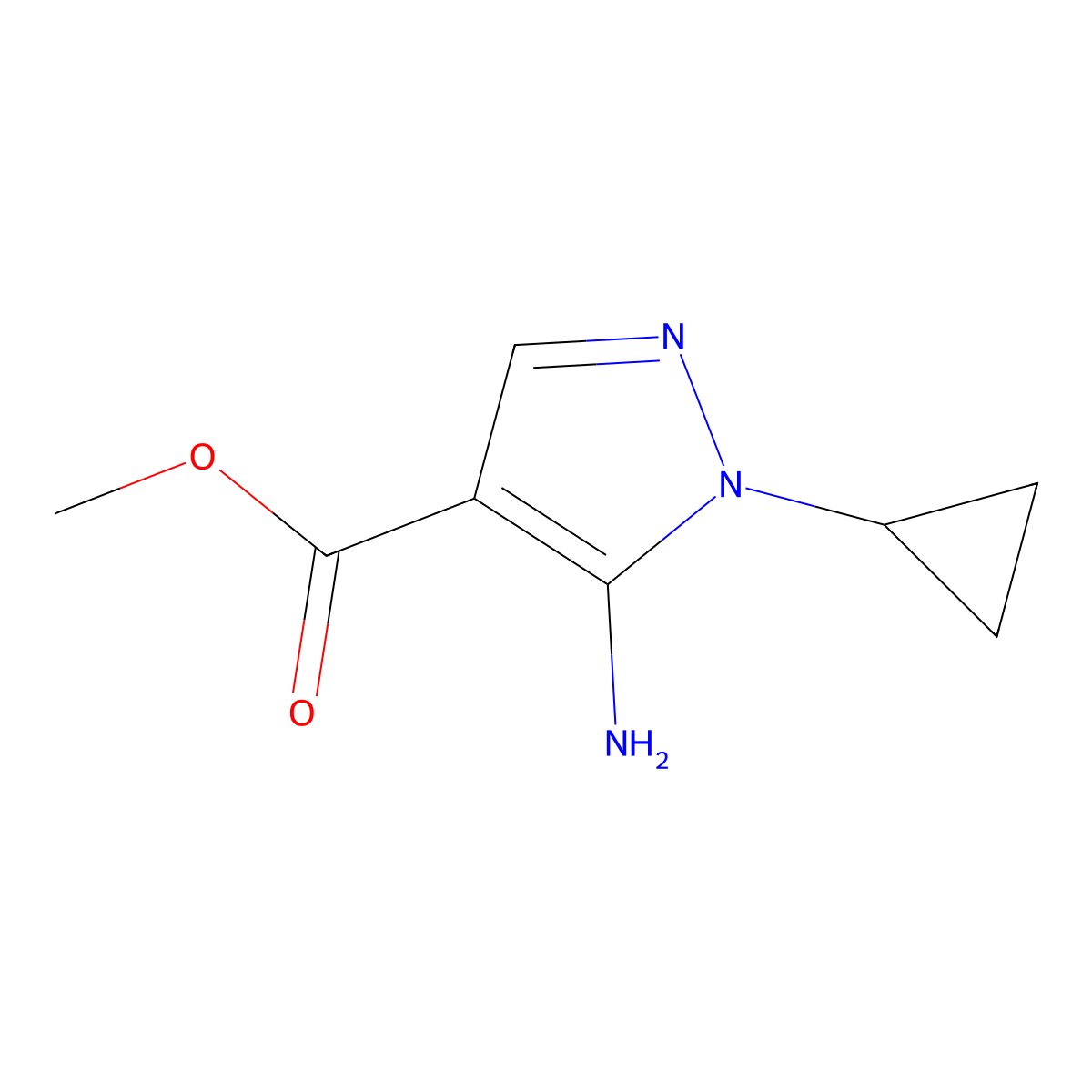Methyl 5-amino-1-cyclopropyl-1H-pyrazole-4-carboxylate molecular structure, CAS 2092724-14-4